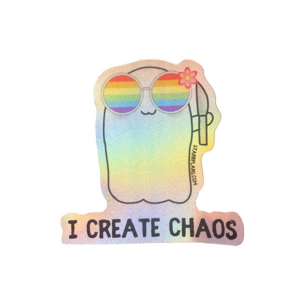 "I Create Chaos" - Summer Stabby Holographic Sticker Decal (2.5" x 2.5")