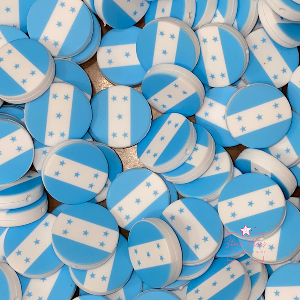 Honduras Flag Round Silicone Focal Bead ||