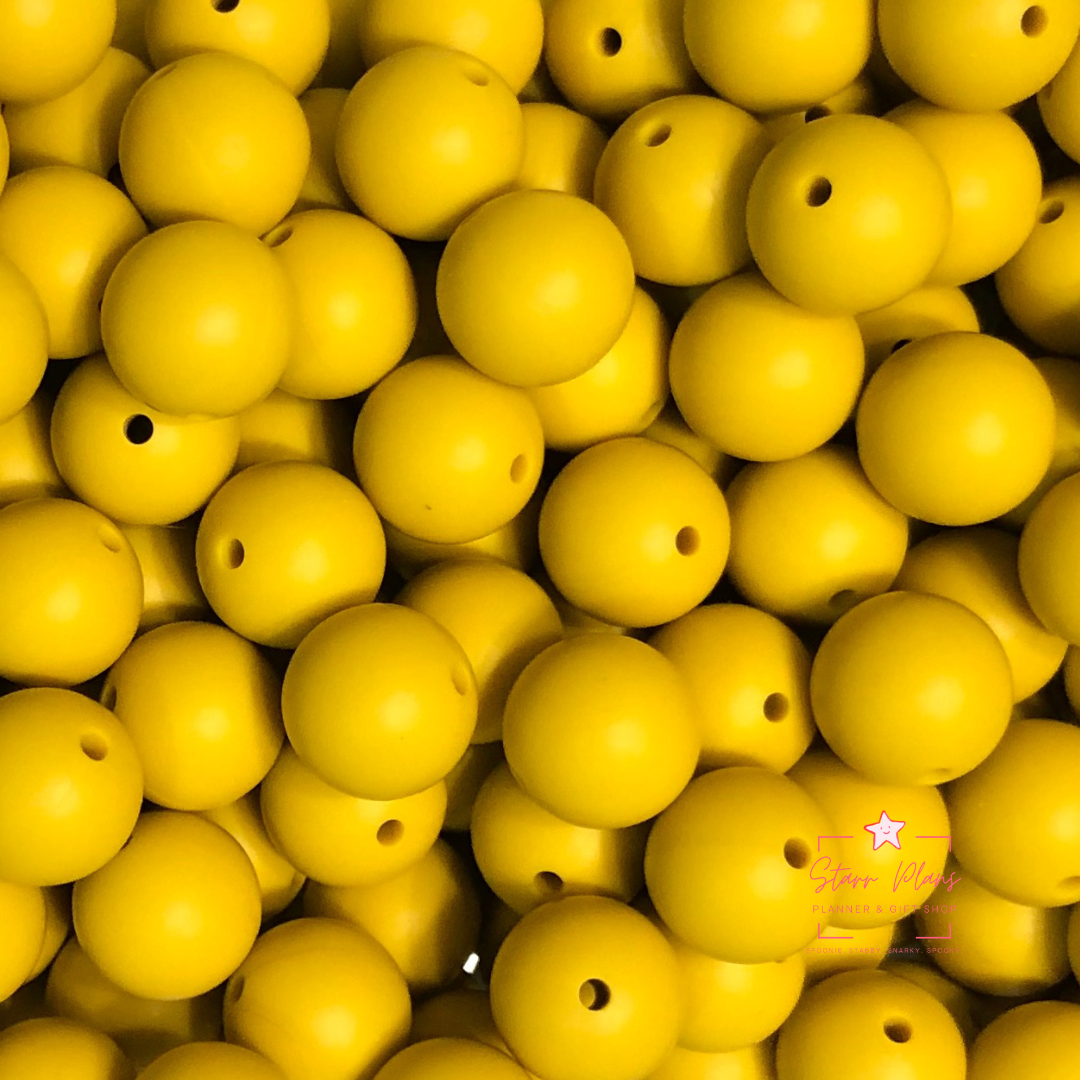 15mm Round Silicone Bead -Honey Mustard Yellow 05