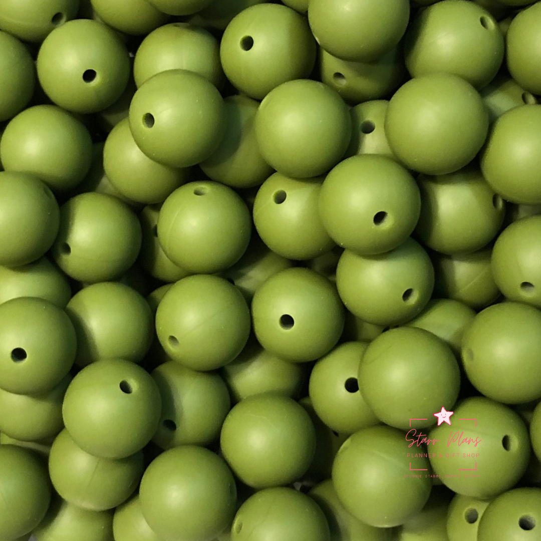 15mm Round Silicone Bead - Hunter Green 30