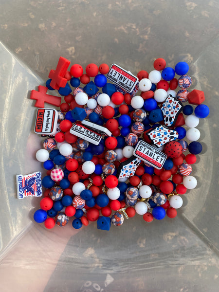 Bead Soup - Red White and Fed Up || 3mm+ Large Hole || Bead Mixes || Silicone Only