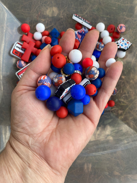 Bead Soup - Red White and Fed Up || 3mm+ Large Hole || Bead Mixes || Silicone Only