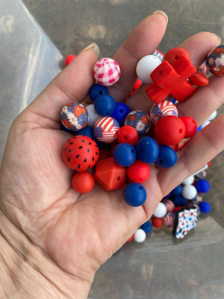 Bead Soup - Red White and Fed Up || 3mm+ Large Hole || Bead Mixes || Silicone Only