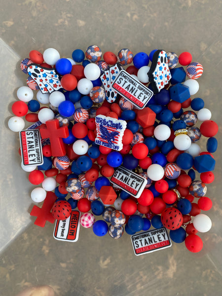 Bead Soup - Red White and Fed Up || 3mm+ Large Hole || Bead Mixes || Silicone Only