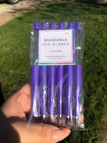 Beadable Plastic Pen Blanks - Purple - 6 Pieces
