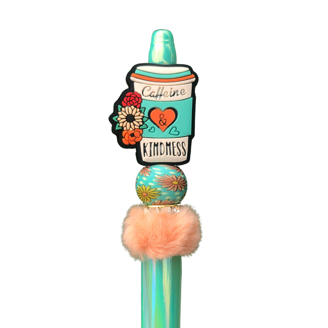 Beaded Pen || Caffeine & Kindness on Shiny Sea Foam