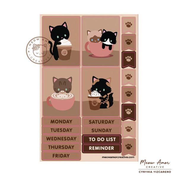 Coffee Cats Planner Sticker Kit