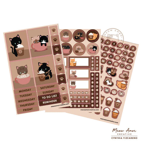 Coffee Cats Planner Sticker Kit