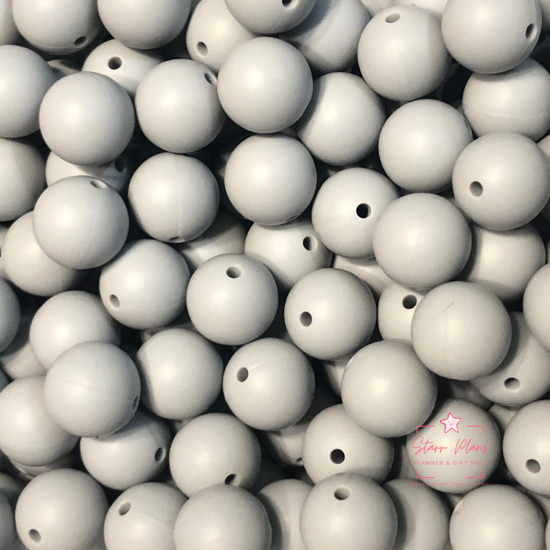 15mm Round Silicone Bead - Light Gray 17
