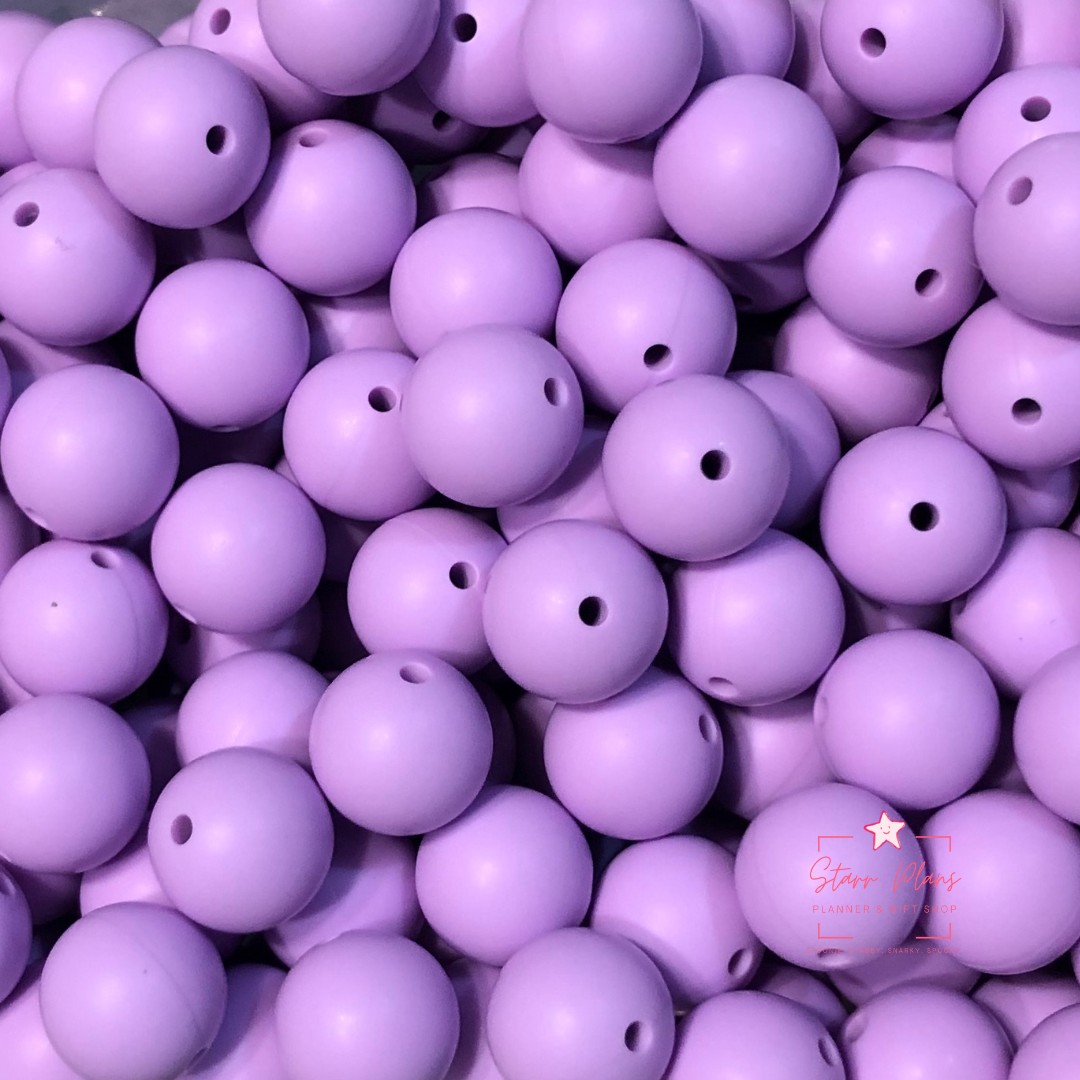 15mm Round Silicone Bead - Lilac Purple 25