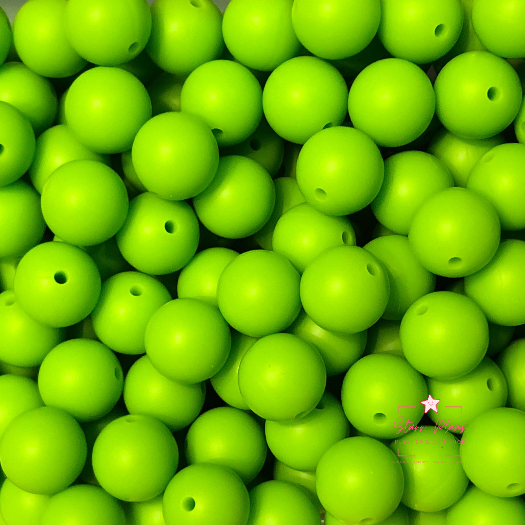 15mm Round Silicone Bead - Lime Green 38