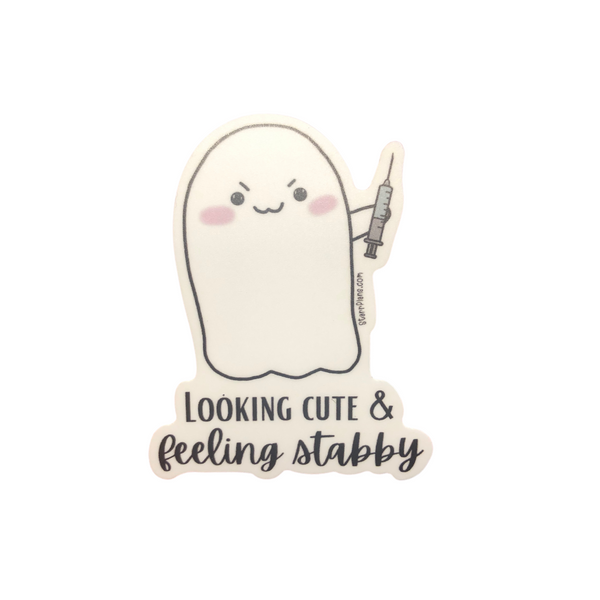 Stabby's Shot "Looking Cute & Feeling Stabby" - Medical Staff Vinyl Sticker Decal (2.2" x 2.9")