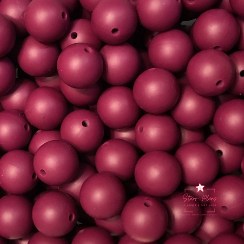 15mm Round Silicone Bead - Maroon 24