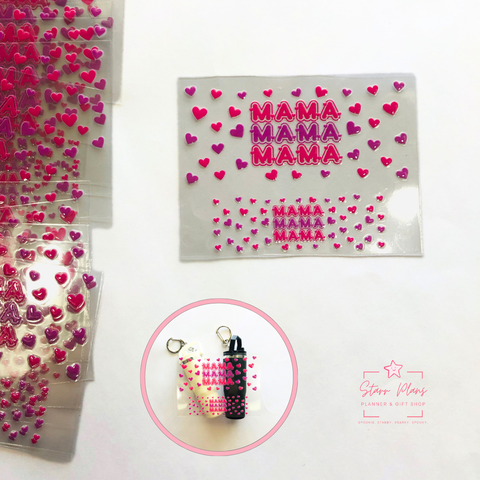 Mini Tumbler UVDTF Decal - Mom - "Mama" Red and Pink Hearts