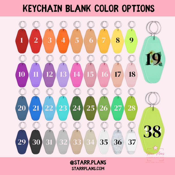 Retro Motel Keychain Blank - 38 Color Options for Decals & Crafting