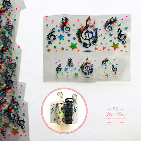 Mini Tumbler UVDTF Decal - Musical Note Watercolor Stars