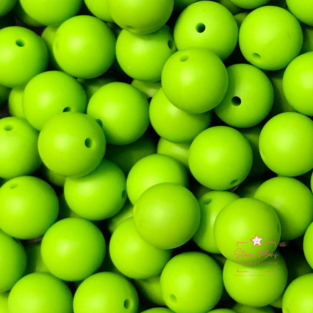 15mm Round Silicone Bead - Neon Green 37
