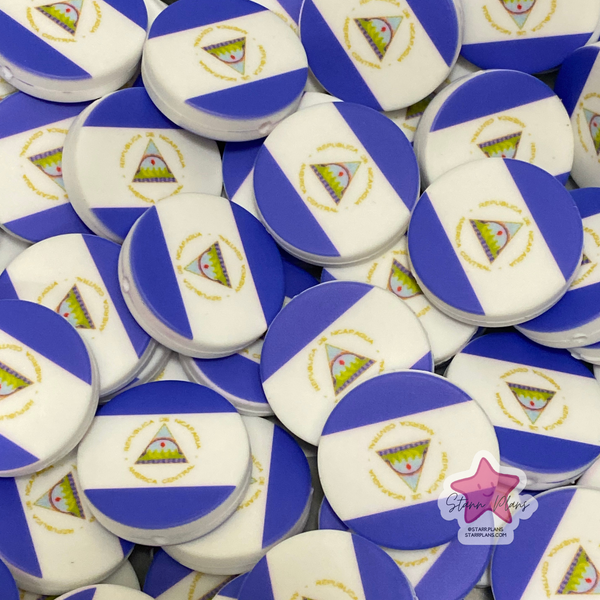 Nicaragua Flag Round Silicone Focal Bead