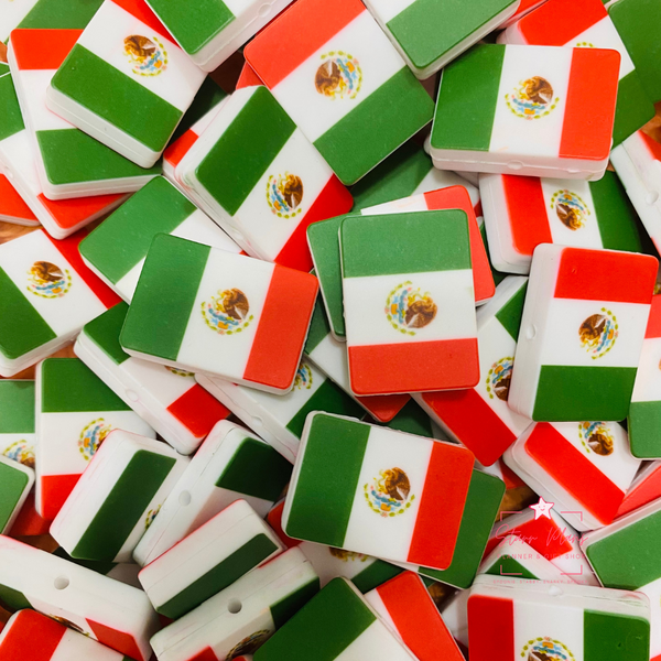Silicone Focal Beads -  Rectangle Mexican Flag || Starr Plans Exclusive