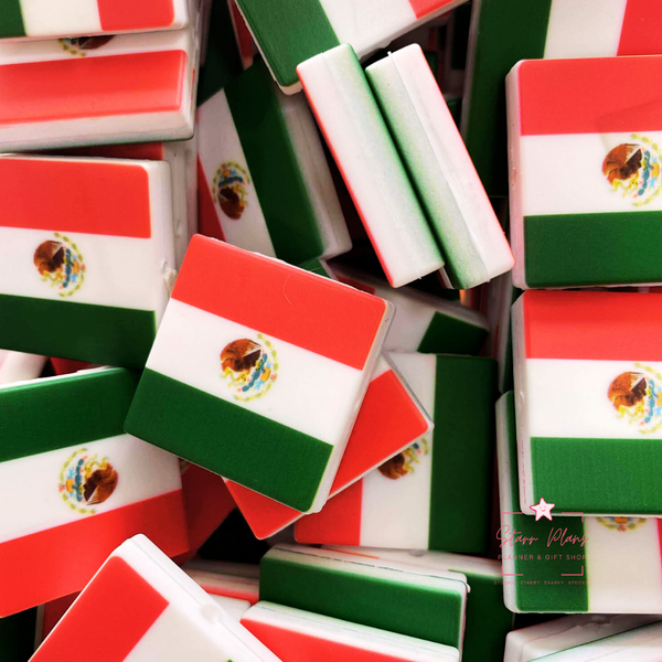 Silicone Focal Beads -  Square Mexican Flag || Starr Plans Exclusive