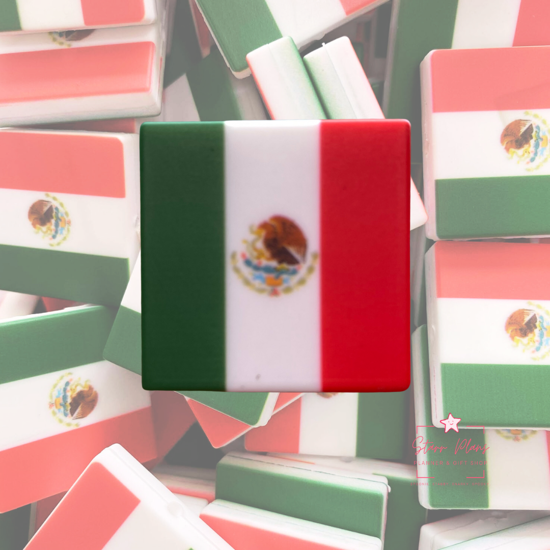 Silicone Focal Beads -  Square Mexican Flag || Starr Plans Exclusive