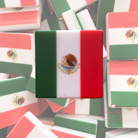 Silicone Focal Beads -  Square Mexican Flag || Starr Plans Exclusive