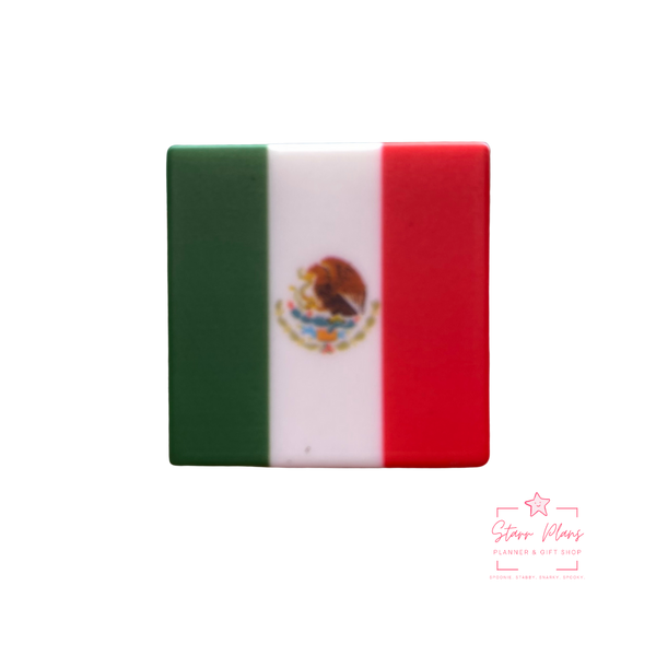 Silicone Focal Beads -  Square Mexican Flag || Starr Plans Exclusive