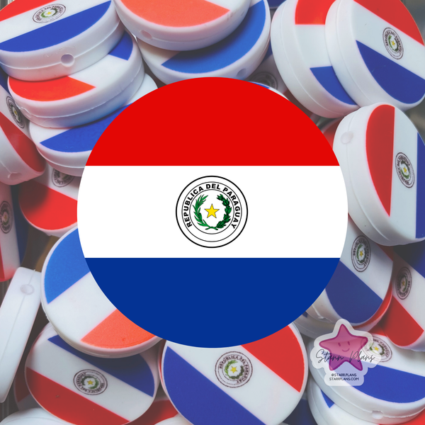 Paraguay Flag Round Silicone Focal Bead ||
