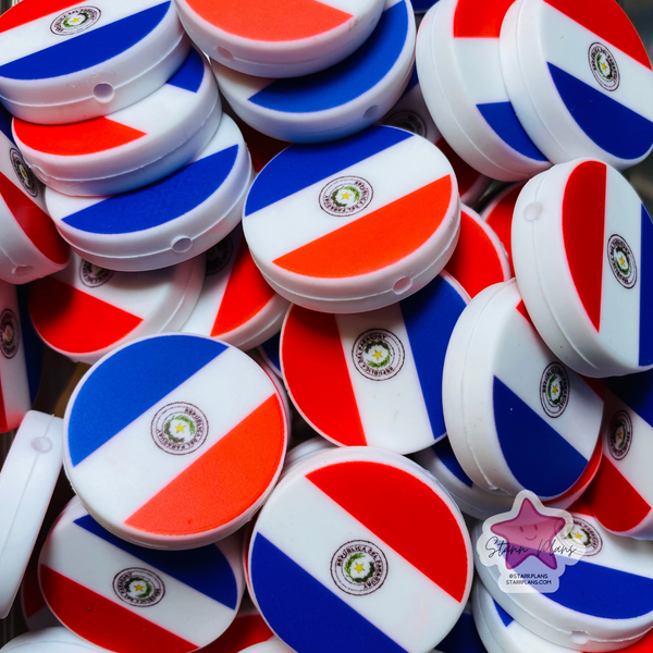 Paraguay Flag Round Silicone Focal Bead ||