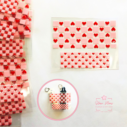 Mini Tumbler UVDTF Decal - Patterns  - Checkered Hearts