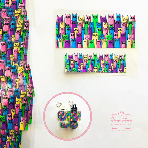 Mini Tumbler UVDTF Decal - Patterns - Rainbow Crowd of Cats