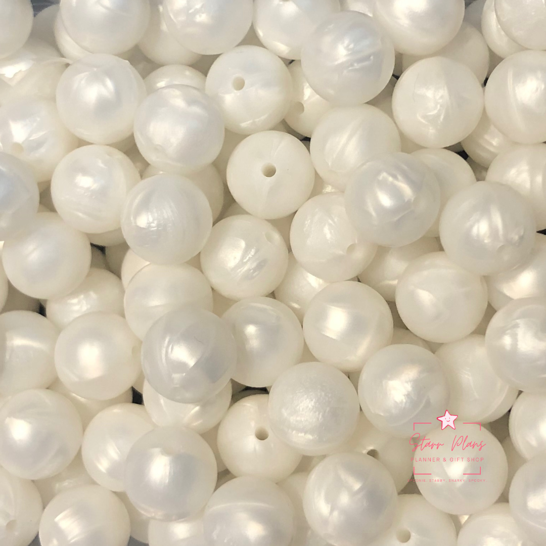 15mm Round Silicone Bead - Pearl White 22