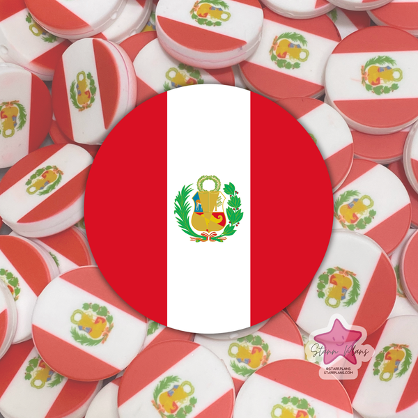 Peru Flag Round Silicone Focal Bead