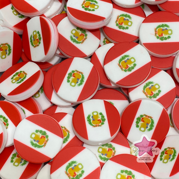 Peru Flag Round Silicone Focal Bead