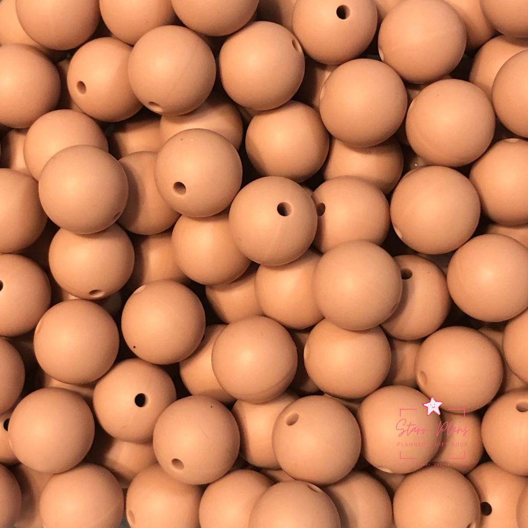 15mm Round Silicone Bead - Pinkish Tan 08
