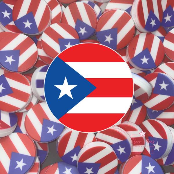 Puerto Rico Flag Round Silicone Focal Bead ||