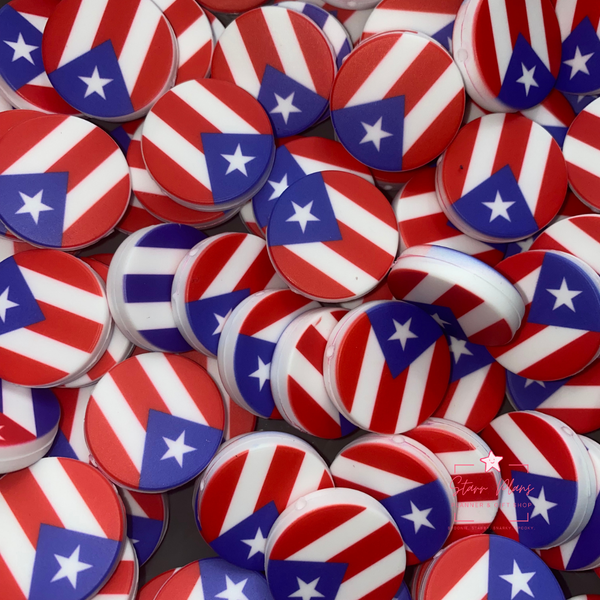 Puerto Rico Flag Round Silicone Focal Bead ||