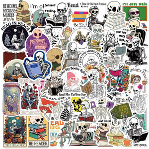 Vinyl Sticker Mix || Skeleton Loves Reading -  Kawaii || 25 Pieces