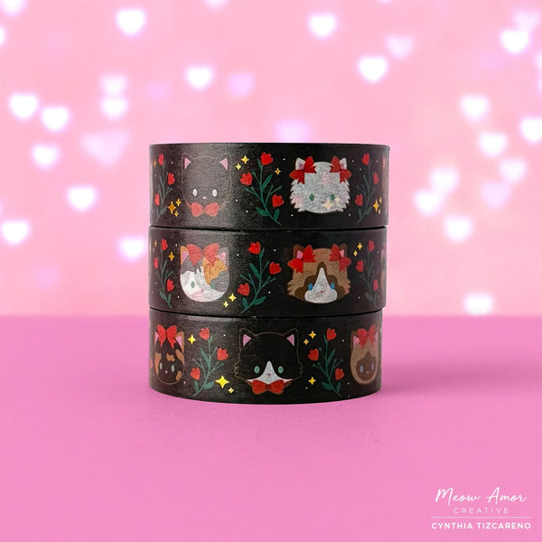 Romantic Cats Black Gold Foil Washi Tape