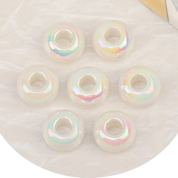 15mm by 15mm 15*15MM Acrylic Large Hole Spacer Bead - Opal