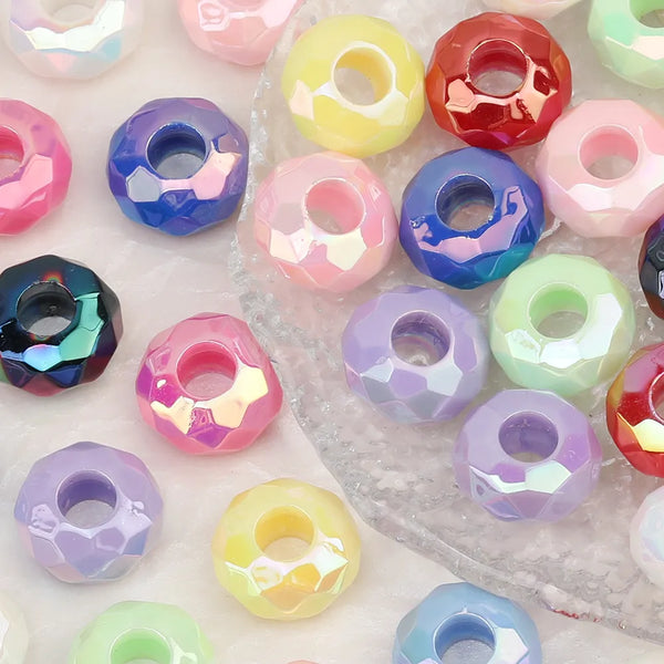 15mm by 15mm 15*15MM Acrylic Large Hole Spacer Bead - Faceted Various Colors