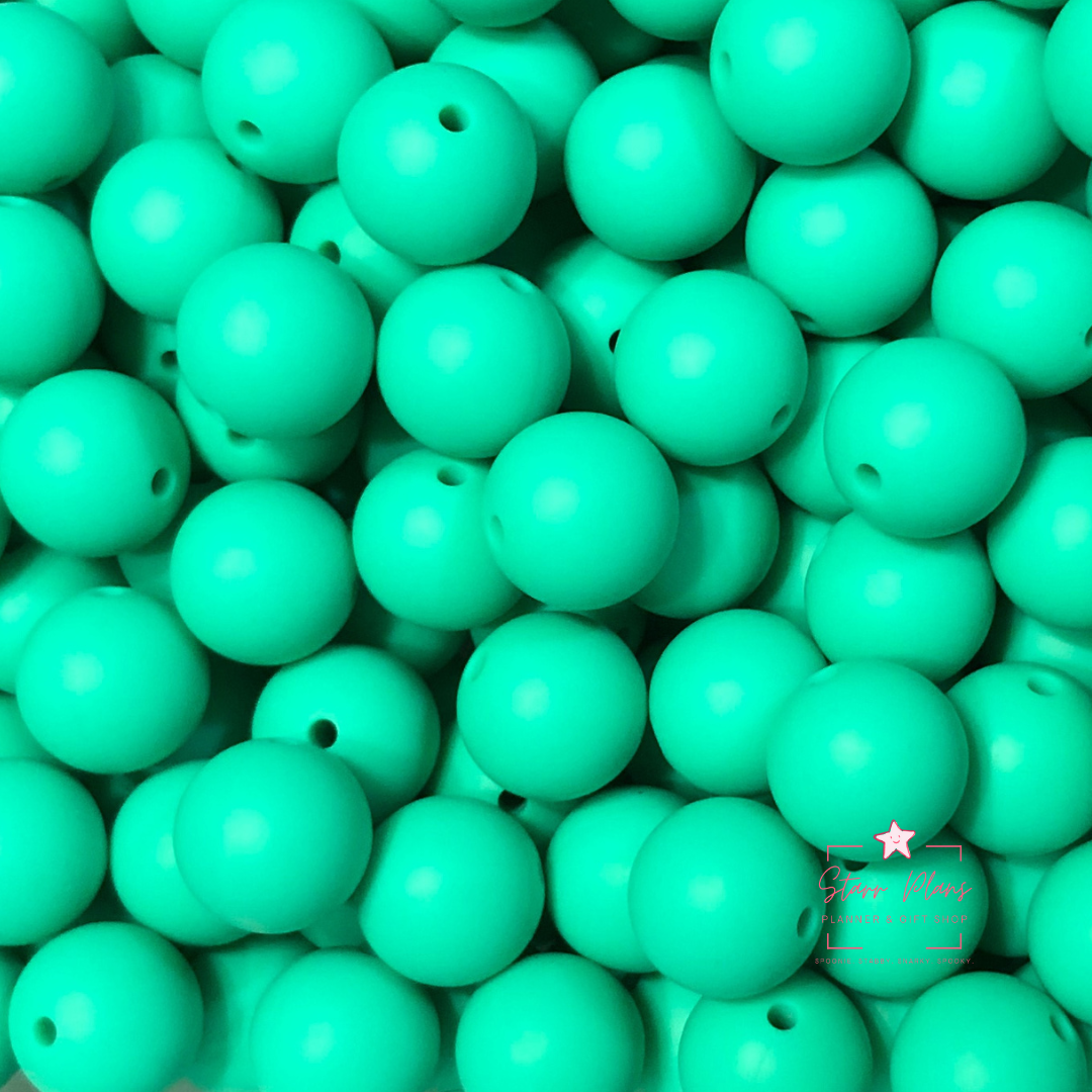 15mm Round Silicone Bead - Sea Foam Green 40