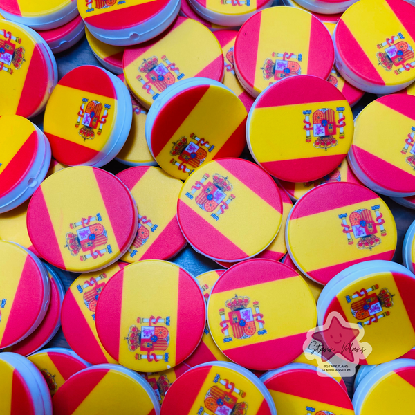 Spain Flag Round Silicone Focal Bead ||