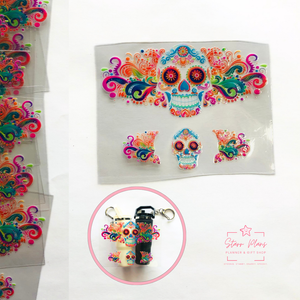 Mini Tumbler UVDTF Decal - Spooky Skull Hispanic : Sugar Skull Rainbow Swirls