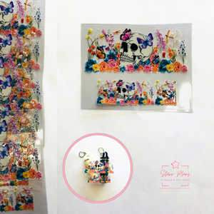 Mini Tumbler UVDTF Decal - Spooky: Skull in Field of Flowers