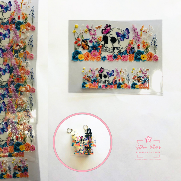 Mini Tumbler UVDTF Decal - Spooky: Skull in Field of Flowers