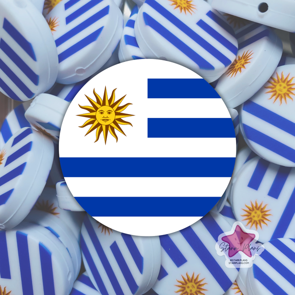 Uruguay Flag Round Silicone Focal Bead ||