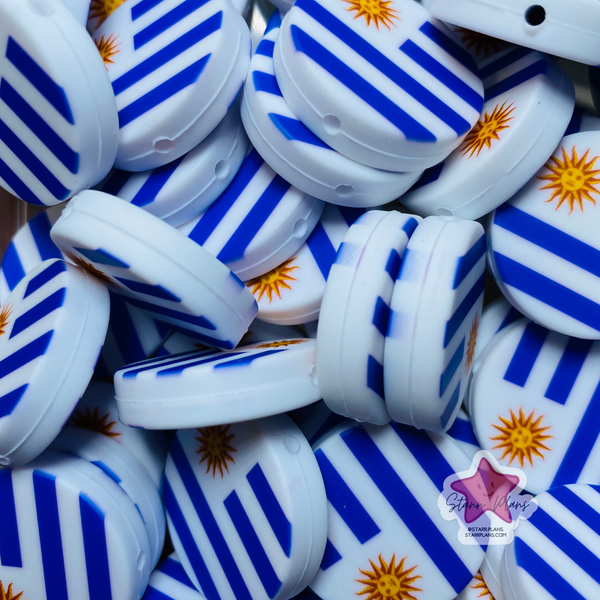Uruguay Flag Round Silicone Focal Bead ||