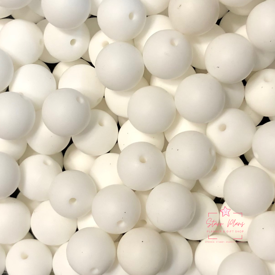 15mm Round Silicone Bead - White 47