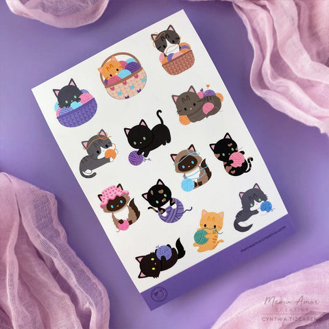 Yarn Cats Vinyl Sticker Sheet